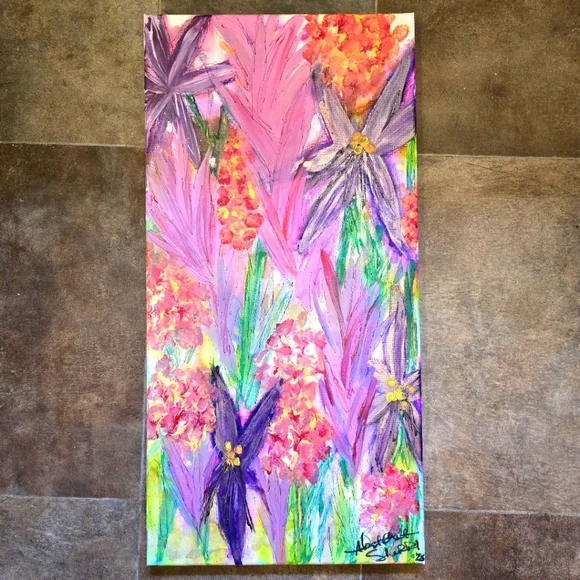 HANDCRAFTED Abstact Floral Painting HANDPAINTED & HANDMADE Contemporary Wall Art - Picture 3 of 16